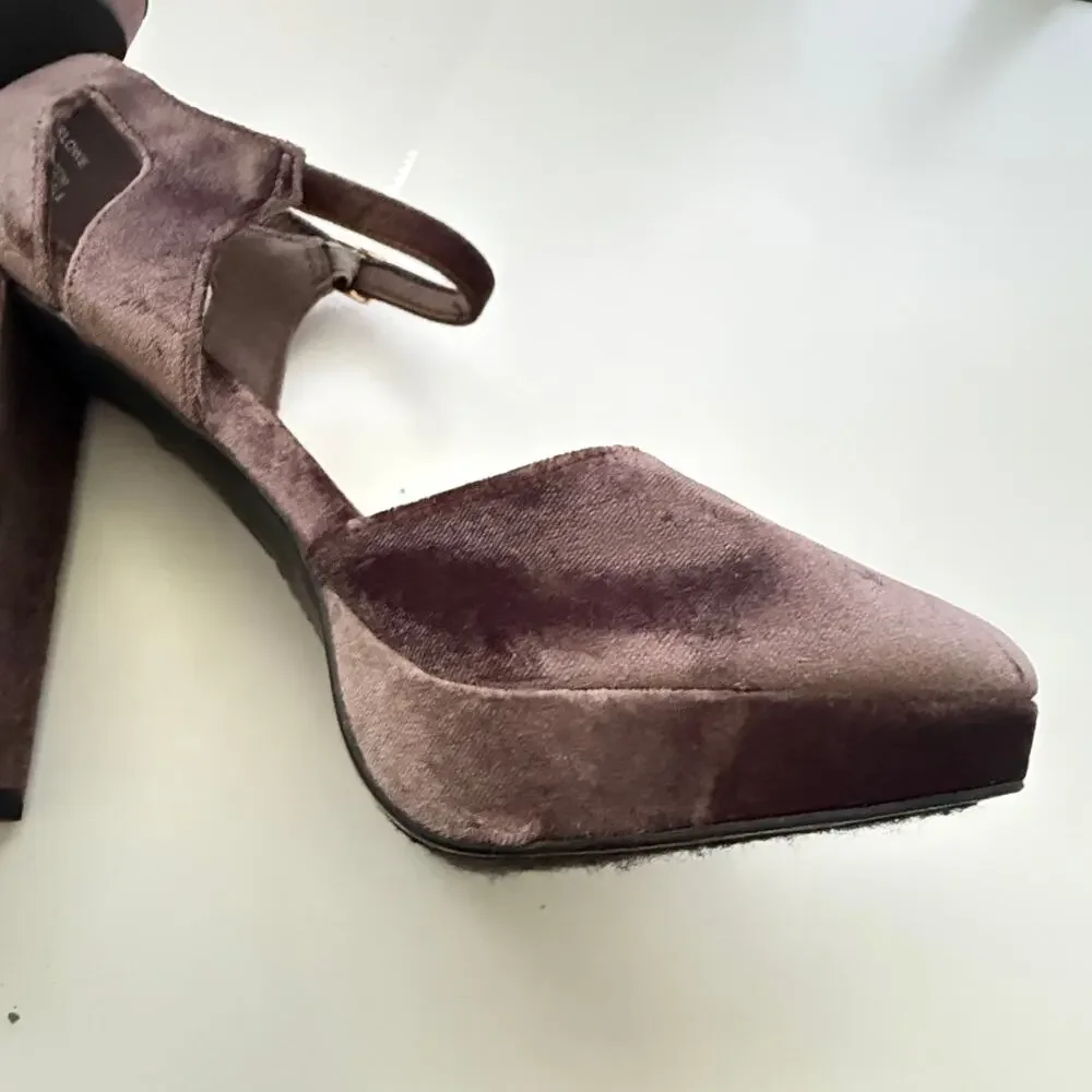Hot Tomato Velvet Ankle Strap‎ Block Heel Platform Heels Size 9.5M Night Out Y2K
